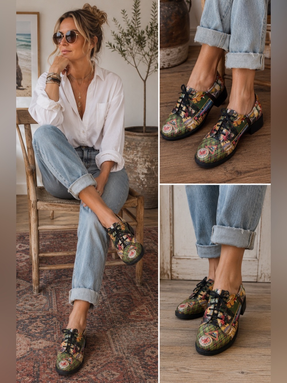 Vintage Golf Hotel Print Leather Oxford Shoes Size 6.6 Colorful Novelty Lace-Up
